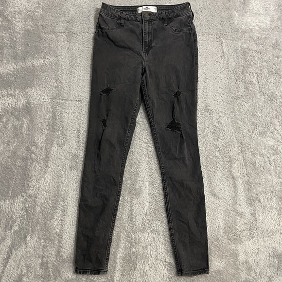 Hollister Curvy High‎ Rise Jean Legging Womens Size 9L Black Distressed Stretch - Picture 1 of 9